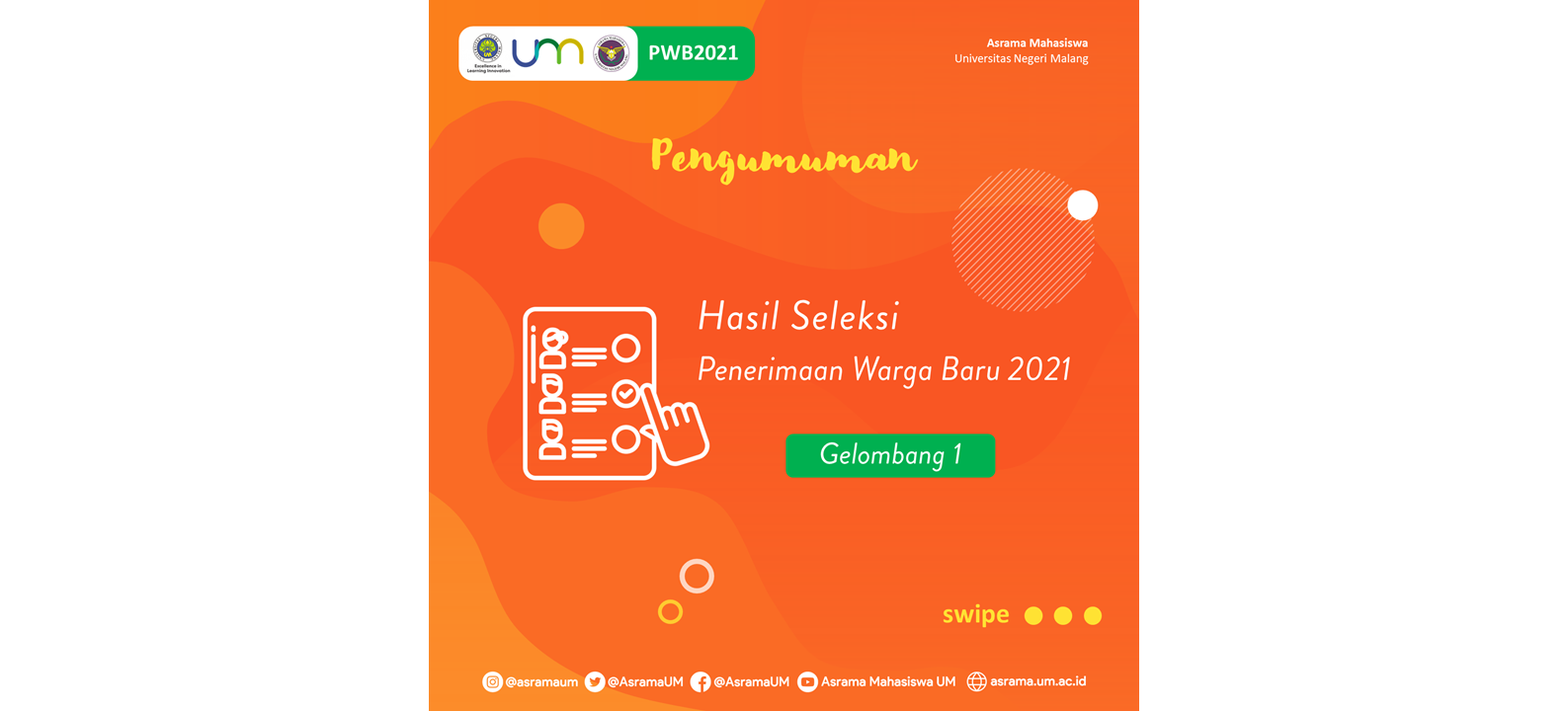 Pengumuman Hasil Seleksi Penerimaan Warga Baru 2021 Gelombang 1